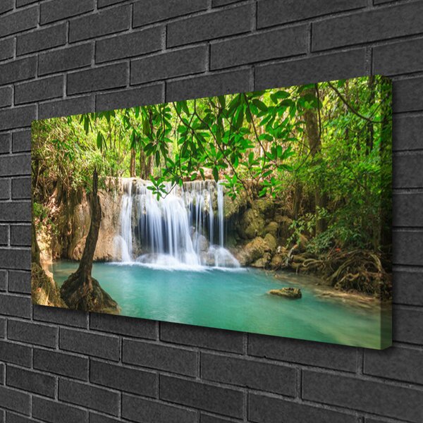 Quadro su tela Cascata del lago della foresta naturale 100x50 cm
