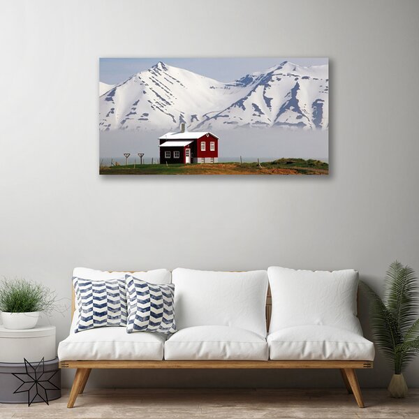Quadro su tela Paesaggio di neve della casa di montagna 100x50 cm