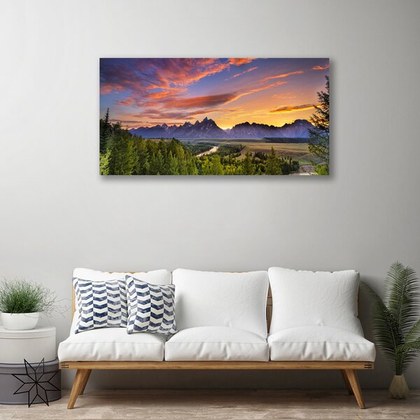 Quadro su tela Montagna. Foresta. Sole. Natura 100x50 cm