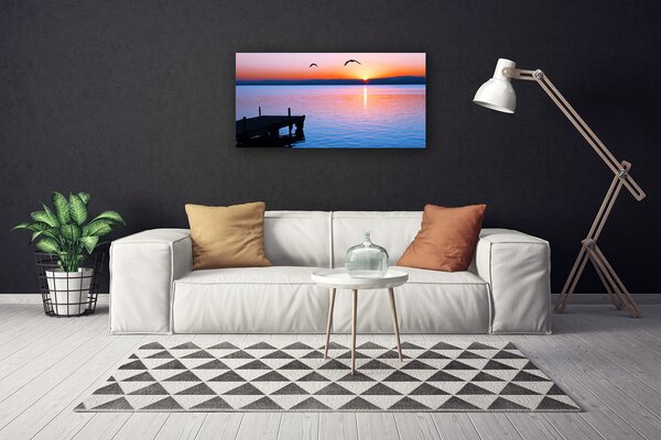 Quadro su tela Il molo del mare e il sole Paesaggio 100x50 cm