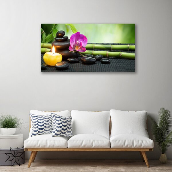 Quadro su tela Spa Zen con fiori di bambù 100x50 cm