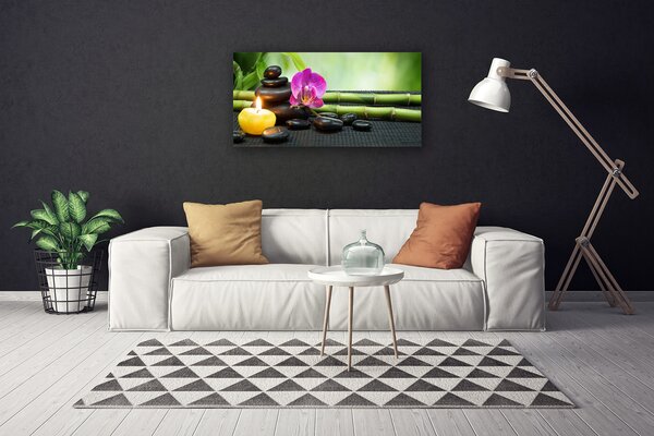 Quadro su tela Spa Zen con fiori di bambù 100x50 cm