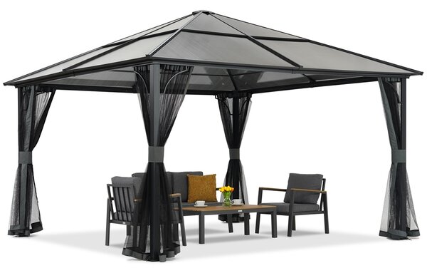 Gazebo moderno da giardino Santiago 4x4 m con zanzariera Garden Point antracite