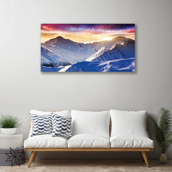 Foto quadro su tela Paesaggio di montagne di neve 100x50 cm