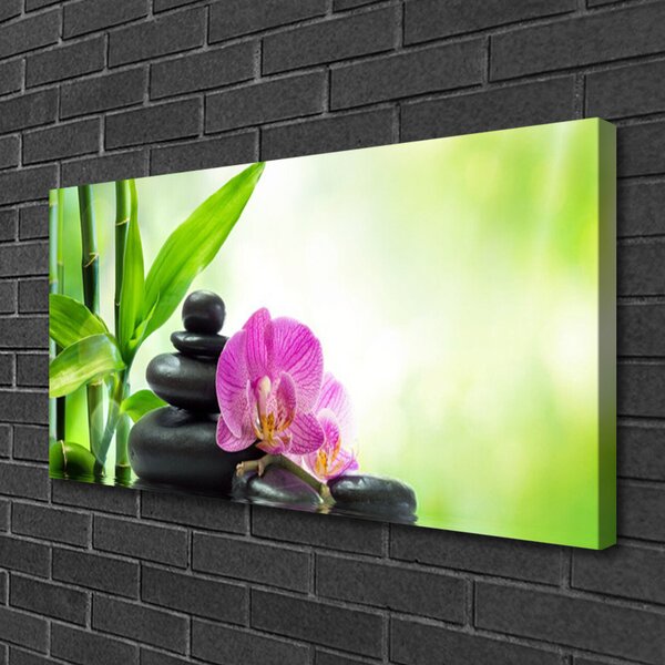 Quadro su tela Opera d'arte foglie di bambù 100x50 cm