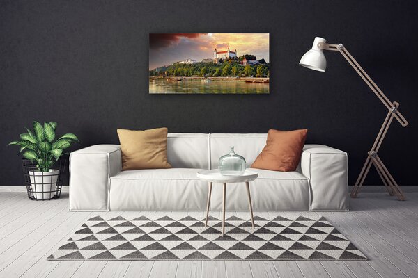 Quadro su tela Paesaggio lacustre della città 100x50 cm
