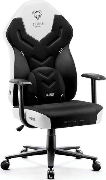 Diablo X-Gamer 2.0 Gaming Chair Sedia da ufficio Rivestimento in tessuto Design ergonomico Cuscino lombare Nero e Bianco