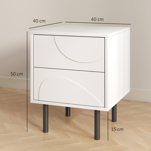 HOMCOM Comodino con 2 cassetti ad apertura a pressione e piedi in acciaio, 40x40x50 cm, Bianco | Aosom Italy