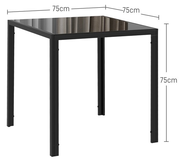 HOMCOM Tavolo da pranzo per 4 persone, con piano in vetro temperato e piedi in acciaio, 75x75x75 cm, nero | Aosom Italy