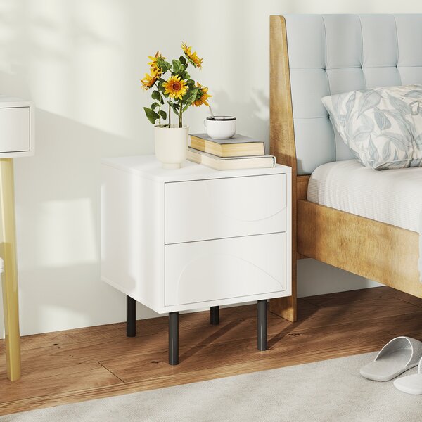HOMCOM Comodino con 2 cassetti ad apertura a pressione e piedi in acciaio, 40x40x50 cm, Bianco | Aosom Italy