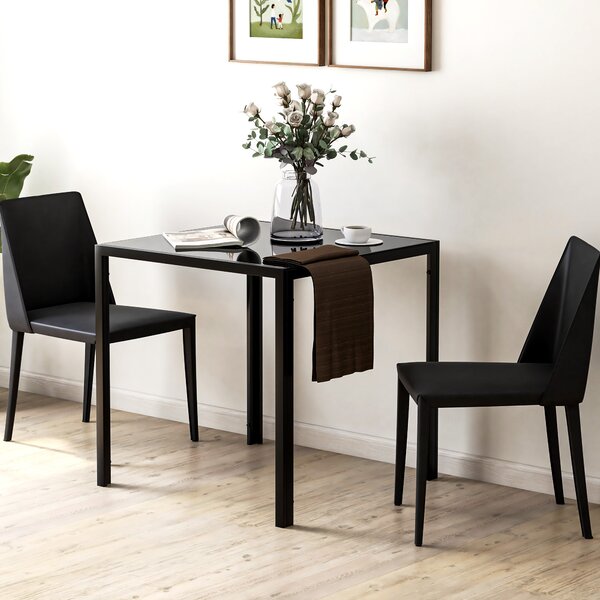 HOMCOM Tavolo da pranzo per 4 persone, con piano in vetro temperato e piedi in acciaio, 75x75x75 cm, nero | Aosom Italy