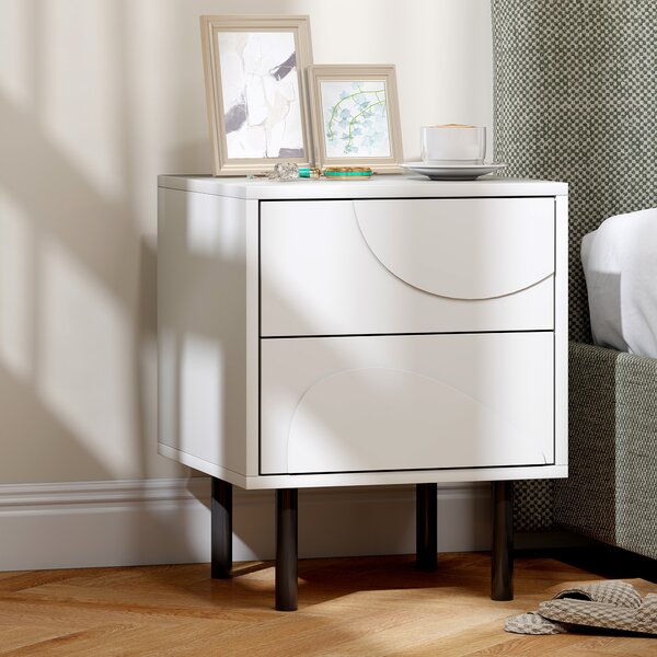 HOMCOM Comodino con 2 cassetti ad apertura a pressione e piedi in acciaio, 40x40x50 cm, Bianco | Aosom Italy