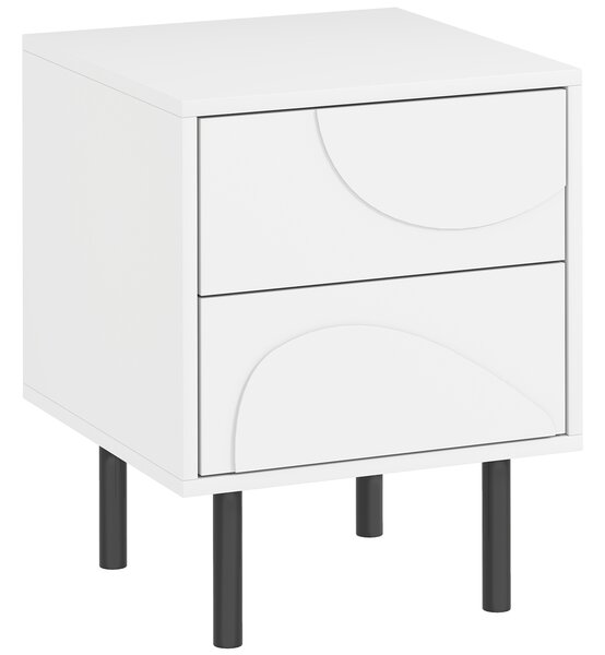 HOMCOM Comodino con 2 cassetti ad apertura a pressione e piedi in acciaio, 40x40x50 cm, Bianco | Aosom Italy