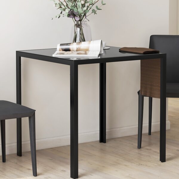 HOMCOM Tavolo da pranzo per 4 persone, con piano in vetro temperato e piedi in acciaio, 75x75x75 cm, nero | Aosom Italy