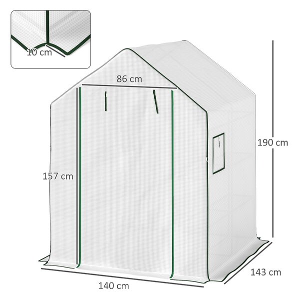 Outsunny Serra da Esterno con 6 Ripiani Porta Avvolgibile Copertura in PE e Telaio in Acciaio 140x143x190 cm Bianco | Aosom Italy