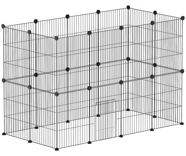 PawHut Gabbia per Animali Piccoli Modulare con Porta e Pannelli in Acciaio, 120x60x80 cm, Nero | Aosom Italy