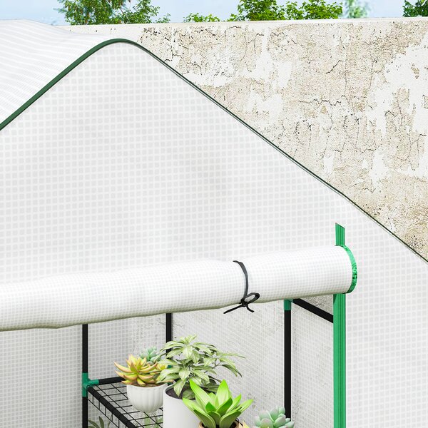 Outsunny Serra da Esterno con 6 Ripiani Porta Avvolgibile Copertura in PE e Telaio in Acciaio 140x143x190 cm Bianco | Aosom Italy