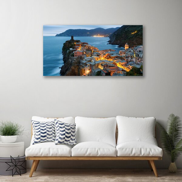 Quadro su tela Paesaggio di montagna della città del mare 100x50 cm