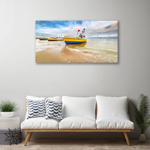 Quadro su tela Paesaggio del mare della spiaggia della barca 100x50 cm