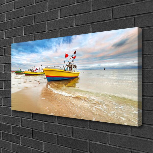 Quadro su tela Paesaggio del mare della spiaggia della barca 100x50 cm