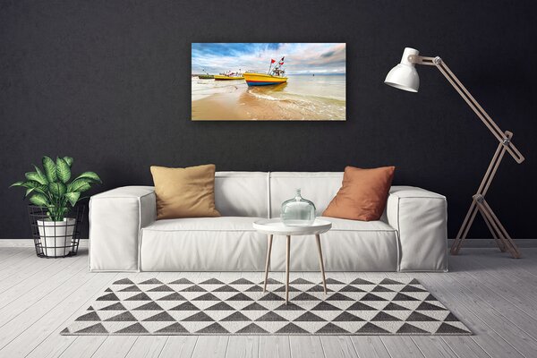 Quadro su tela Paesaggio del mare della spiaggia della barca 100x50 cm