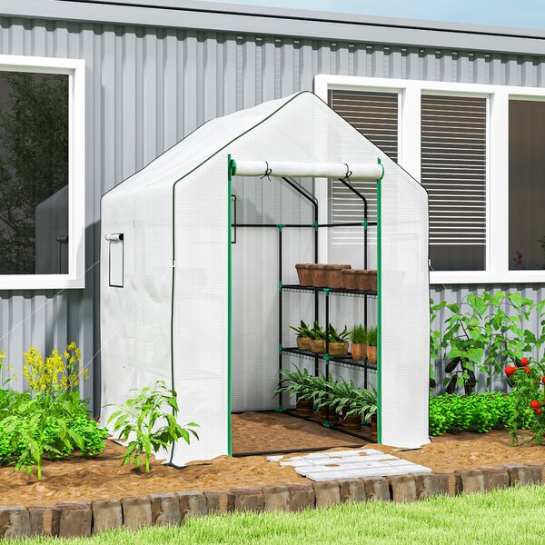 Outsunny Serra da Esterno con 6 Ripiani Porta Avvolgibile Copertura in PE e Telaio in Acciaio 140x143x190 cm Bianco | Aosom Italy