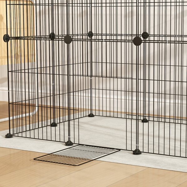 PawHut Gabbia per Animali Piccoli Modulare con Porta e Pannelli in Acciaio, 120x60x80 cm, Nero | Aosom Italy