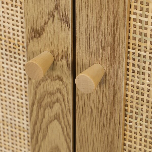 HOMCOM Credenza per Soggiorno Bohémien con Porte in Rattan e Scaffali Regolabili 120x40x75 cm Legno Naturale | Aosom Italy