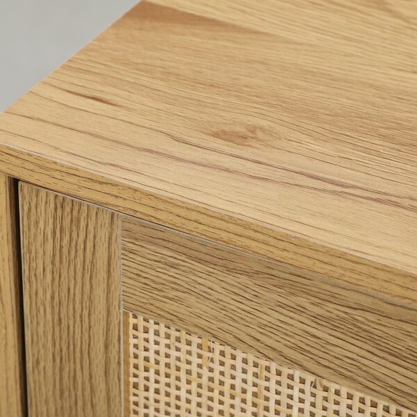 HOMCOM Credenza per Soggiorno Bohémien con Porte in Rattan e Scaffali Regolabili 120x40x75 cm Legno Naturale | Aosom Italy