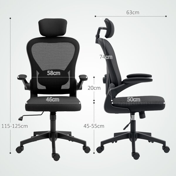 HOMCOM Sedia da Ufficio Ergonomica in Tessuto con Braccioli, Nero | Aosom Italy