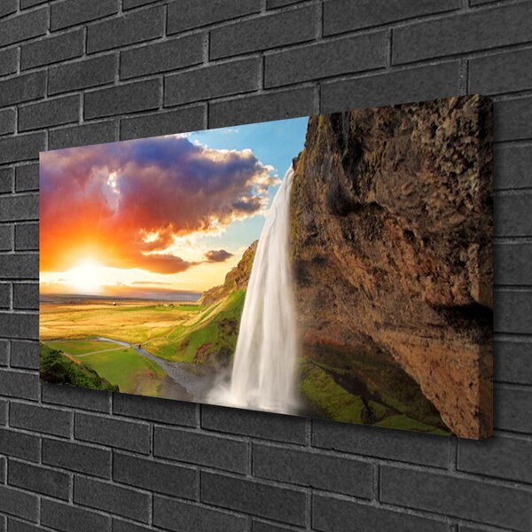 Quadro su tela Cascata, paesaggio del sole 100x50 cm