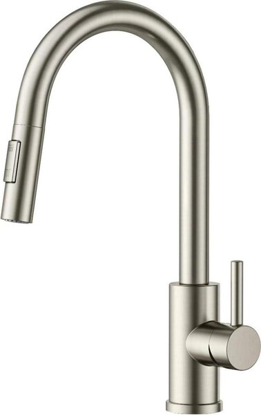 FORIOUS Rubinetto da cucina ad arco alto con doccetta estraibile - acciaio inox