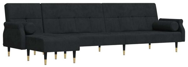 Divano Letto a L Nero 271x140x70 cm in Velluto