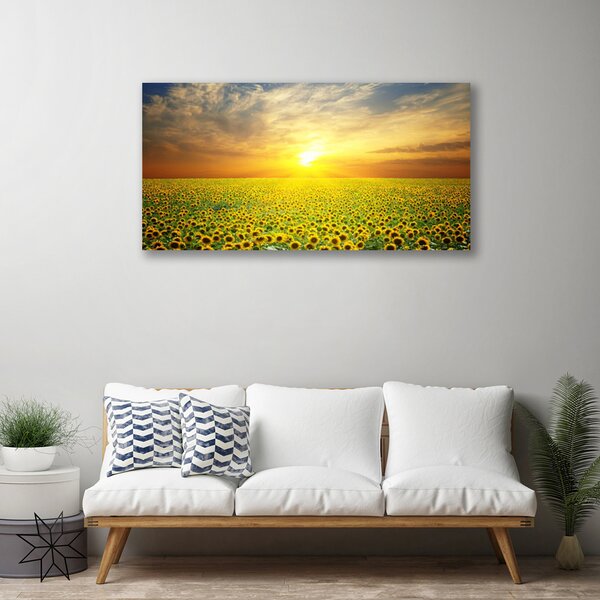 Quadro su tela Il sole, il prato, i girasoli 100x50 cm