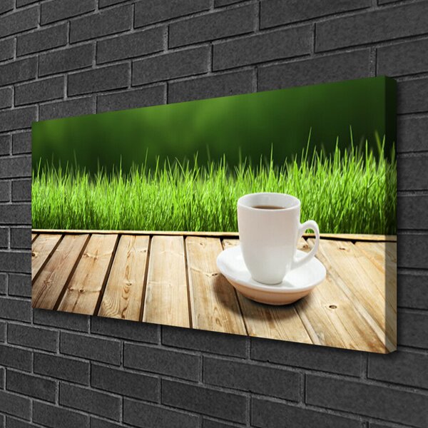Quadro stampa su tela Tazza Erba Natura Legno 100x50 cm