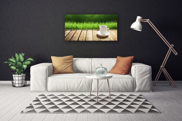 Quadro stampa su tela Tazza Erba Natura Legno 100x50 cm