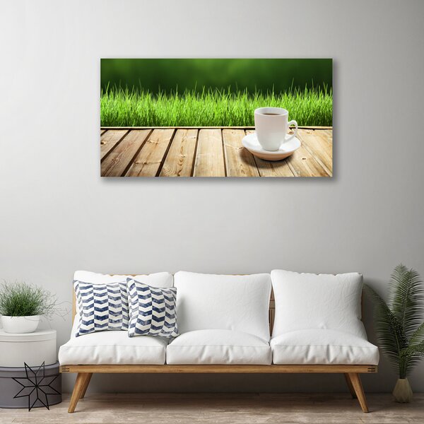 Quadro stampa su tela Tazza Erba Natura Legno 100x50 cm