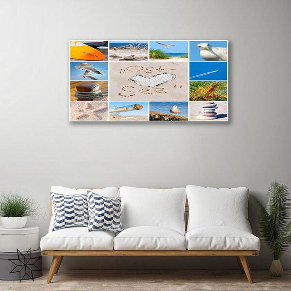 Quadro su tela Paesaggio dei gabbiani della spiaggia dell'oceano 100x50 cm