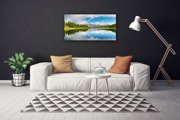 Quadro stampa su tela Paesaggio di montagna del lago forestale 100x50 cm