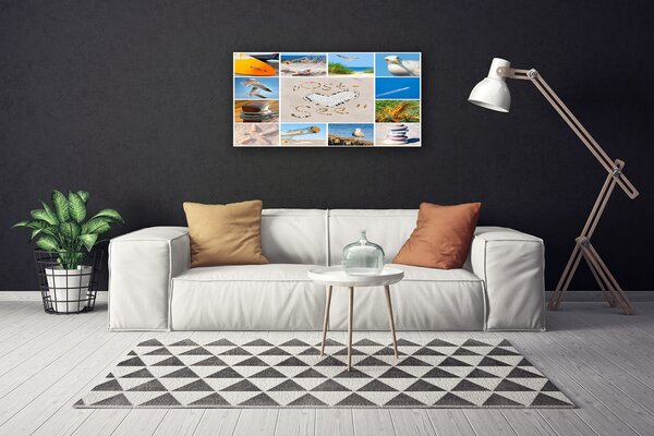 Quadro su tela Paesaggio dei gabbiani della spiaggia dell'oceano 100x50 cm