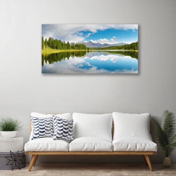 Quadro stampa su tela Paesaggio di montagna del lago forestale 100x50 cm