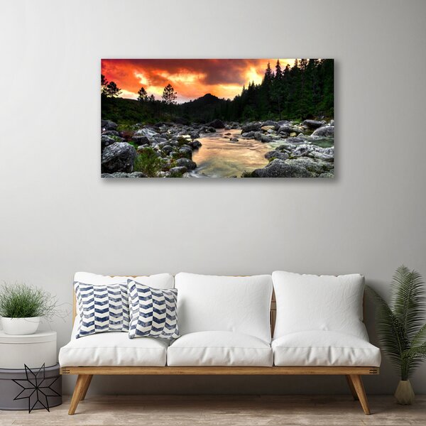 Quadro su tela Lago di fiume della foresta della natura 100x50 cm