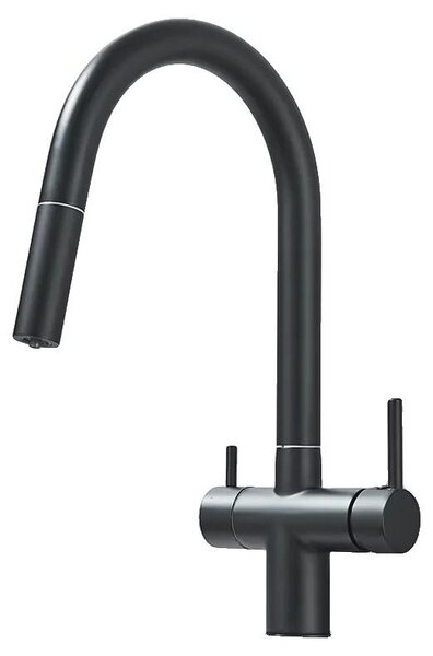 Miscelatore da cucina, materiale: ottone, due maniglie, finitura nera opaca