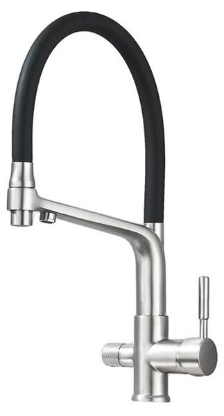 Rubinetto da cucina, struttura in ottone, design a due maniglie, finitura in nichel spazzolato