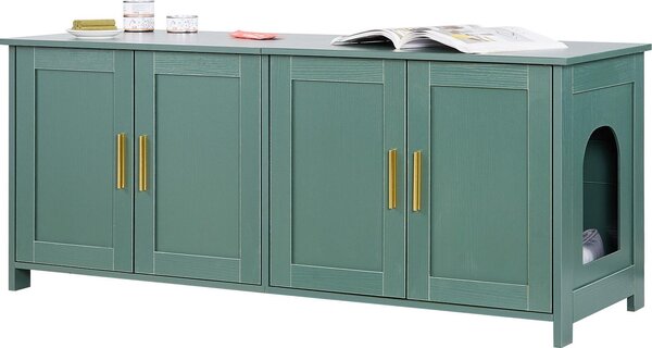 Armadietto per gatti - Armadietto per lettiere - Dimensioni 120 x 45 x 50 cm - Con 4 porte e 2 ingressi - In legno - Per uso interno - Adatto alla maggior parte delle lettiere - Verde