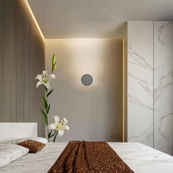 Applique tondo led linea light gemini 9676 3000k 2094lm ip40 vetro bianco statuary - Linea Light Group