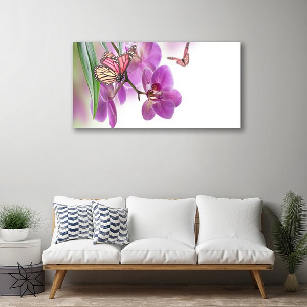 Quadro su tela Farfalle Fiori Natura 100x50 cm