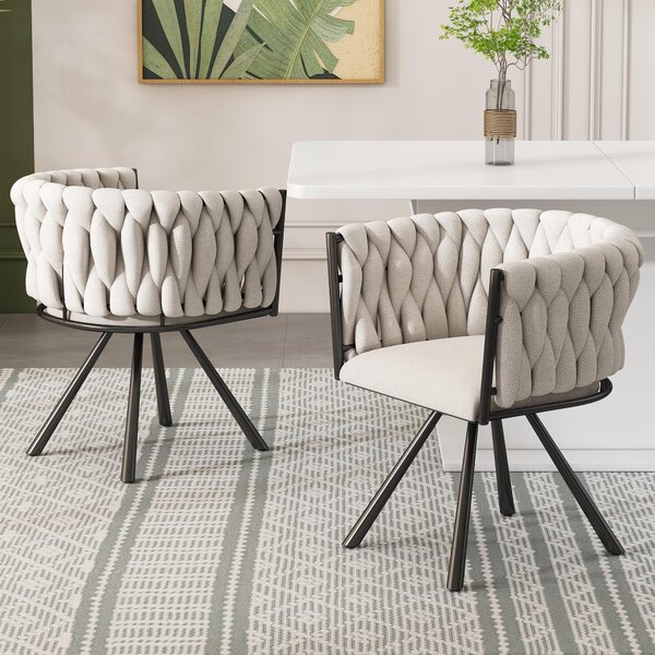 Sedia da pranzo Sweiko in lino, set di 2, sedia girevole singola per soggiorno/camera da letto, sedia girevole per il tempo libero con quattro gambe di supporto in metallo, beige lino e nero