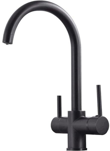Raccordo a tre vie per tubo flessibile dell'acqua, rubinetto a tre vie 3 in 1 per filtro dell'acqua, raccordo a tre vie, rubinetto con due maniglie, rubinetto da cucina, nero