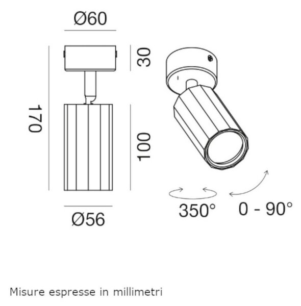 Plafoniera moderna gea led gfa1601 gu10 led orientabile alluminio nero - Gea Led